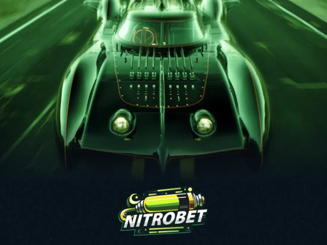 Futuristic green racing car with glowing headlights and Nitrobet logo underneath.