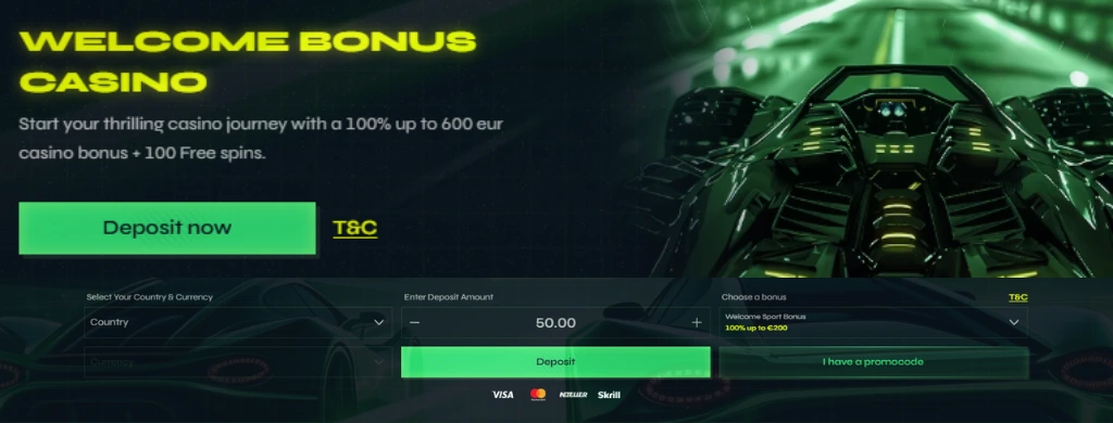 Image of the NitroBet Casino welcome bonus worth 100% up to €600 + 100 free spins with a “Deposit Now” button.