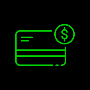 Credit card icon with a dollar sign symbol indicating an account management.
