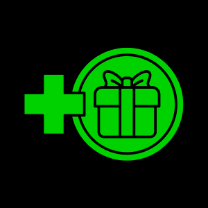 Bonus icon with a gift box inside a green circle and a plus sign.