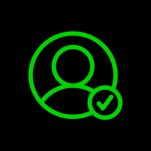 Profile verification icon with a checkmark and a user icon.