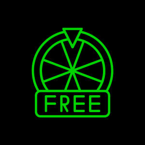 A colorful spinning wheel of fortune featuring the word 'FREE' highlighted in green, symbolizing a chance to win.