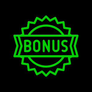 Bonus icon in neon green with the word 'BONUS' inside a starburst.