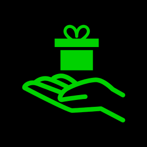 Gift box in a hand icon indicating a bonus offer.
