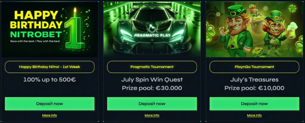 A screenshot from Nitrobet Casino showing different kinds of bonuses available.