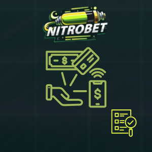 A hand, a smartphone, a credit card, and a dollar bill under the Nitrobet logo.