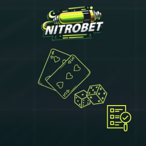 Two playing cards, two dice, and a clipboard with a checkmark, under the Nitrobet logo.