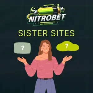 A woman stands under the Nitrobet logo with a question mark on each side.