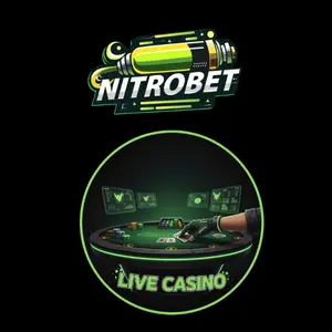 Nitrobet Casino logo above a digital live casino table with glowing green accents, featuring multiple screens showing data.