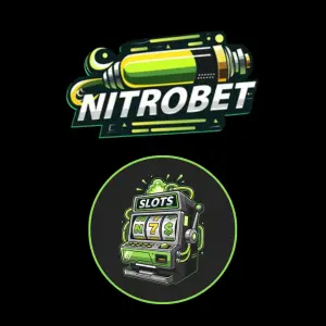 Nitrobet logo displayed above a circular icon showing a green slot machine with sevens, representing the slots section.